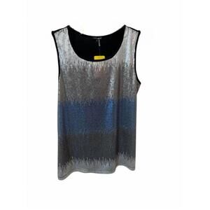 NEW 600 WEST women dip-dye sequin knit back tank top in silver/blue/black